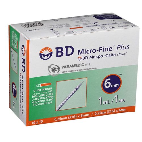 SERINGUE A INSULINE BD MICRO-FINE PLUS 1,0ML/AIGUILLE 31G/6MM - BTE100