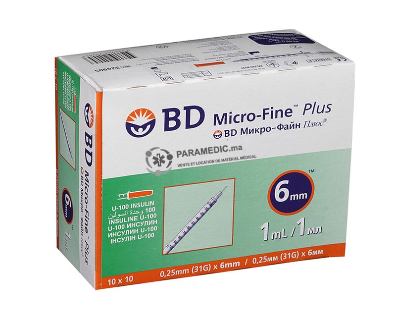 SERINGUE A INSULINE BD MICRO-FINE PLUS 1,0ML/AIGUILLE 31G/6MM - BTE100