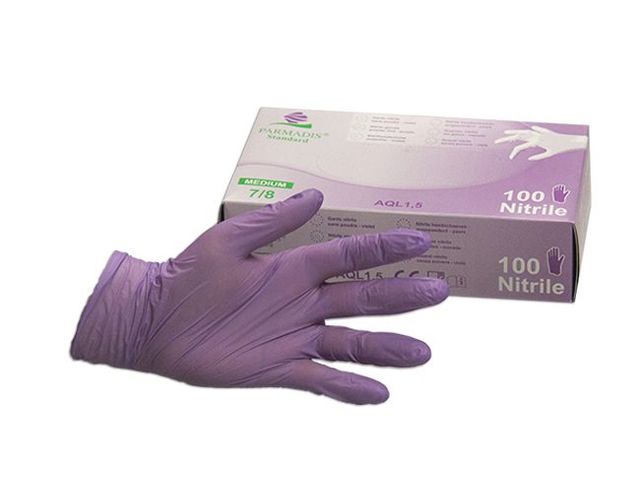 GANTS NITRILE MAUVE ET BLEU ET NOIR